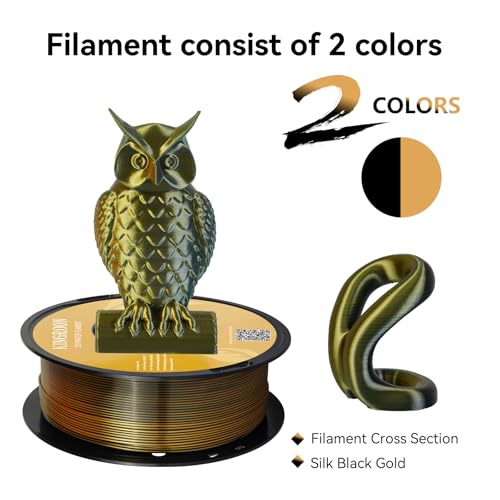 Image of Kingroon PLA Filament, Multicolor Silk PLA Filament, Dual Color 3D Printer Filament, 1.75 mm, Dimensional Accuracy + /- 0.03 mm, 1kg Spool(2.2lbs), Black Gold