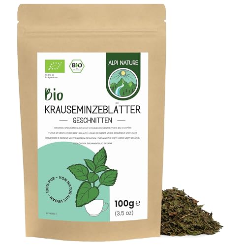 Alpi Nature Menta Verde Infusión Orgánica 100g, Hojas de Menta Rizada Secas y Cortadas para Preparar Té