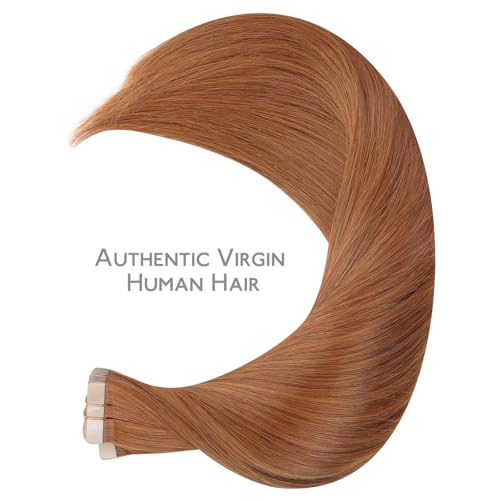 Image of WENNALIFE Tape in Hair Extensions Human Hair, 40pcs 60g 10 inch Cinnamon Terra Copper Hair Extensions Real Human Hair Straight Tape in Extensions Invisible Human Hair Extensions Reusable Real Hair Ext