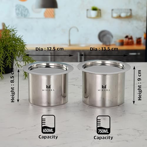 Image of MIKARA Stainless Steel Tope with Lid | Flat Bottom Patila | Heavy Duty Kitchen Cookware | for Gas & Induction Use | Strong, Durable & Multipurpose | Space Saving | 650ml, 750ml