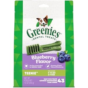 Greenies TEENIE Natural Dental Care Dog Treats Blueberry Flavor, 12 oz. Pack (43 Treats) Greenies TEENIE Natural Dental Care Dog Treats Blueberry Flavor 12 oz Pack 43 Treats
