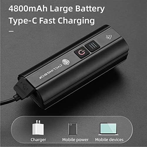 Farol de bicicleta da Hyranect capa de liga de alumínio, recarregável por USB, 1800 lúmens, super br
