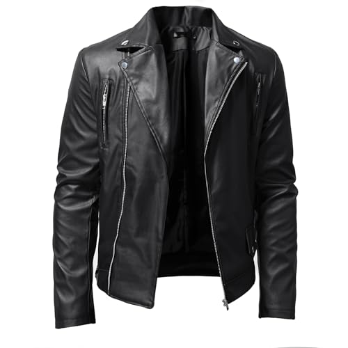 Maiyifu-GJ Mens Faux Leather Biker Jacket Vintage Asymmetric Zip Motorcycle Jackets PU Lightweight Punk Belted Slim Coat3