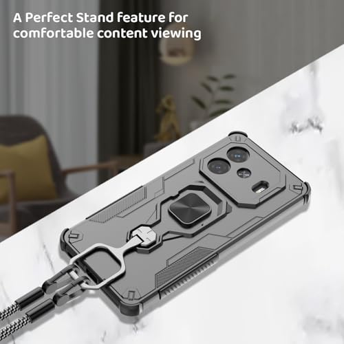 Image of D5 Tough Armor Bumper Back Cover Case for iQOO Neo 10R 5G | Ring Holder & Kickstand in-Built | 360 Degree Protection Back Case Cover for iQOO Neo 10R 5G - Black