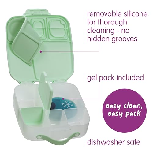 Image of b.box Lunch Box for Big Eaters All Ages - 8.5 Cup Leak Proof Bento Box with 4 Compartments, School Lunch Container with Ice Pack, Dishwasher Safe, BPA-Free, PFAS-Free - Spearmint