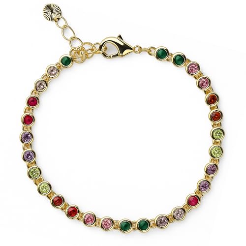 14K Gold Plated Simulated Diamonds Bezel Set Tennis Bracelets for Women - 3mm Cubic Zirconia Stones Trillion Trinity Radiant Cut Round - Colorful Bracelets for Women - Adjustable to fit all wrist sizes2