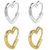 Pendientes de aro de plata de ley 925(2 Pares), Originales Pendientes Aro Hipoalergenicos,Pendientes Grandes Plata/Oro para Mujer