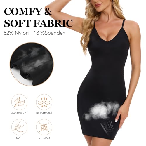 Image of MISS MOLY Shapewear Dress Slip for Women Full Slip Tummy Control Body Shaper Seamless Cami Dress with Adjustable Strap