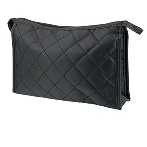 niceeshop(TM) Woman Cosmetic Tool Nylon Gridding Rectangle Makeup Pouch/Bag/Case with Zipper Closure-Black (Large)