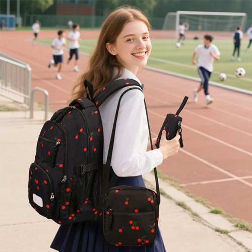 Image of Coquette Cherry Backpack - Cute Kawaii Backpack Set Aesthetic Daypack Cute Rucksack (C02 Cherry Black)