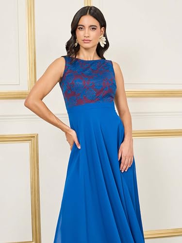 Image of Miss Chase Women's Round Neck Sleeveless Floral Lace Fit & Flare Maxi Dress