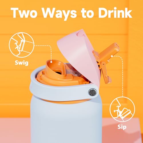 Image of 40 oz Insulated Water Bottle with Straw: Meoky Stainless Steel Metal Water Bottle with 2-in-1 Lid - Leak Proof, Cold for 24 Hours, Protective Silicone Base, BPA-Free for Gym Sports, Periwinkle