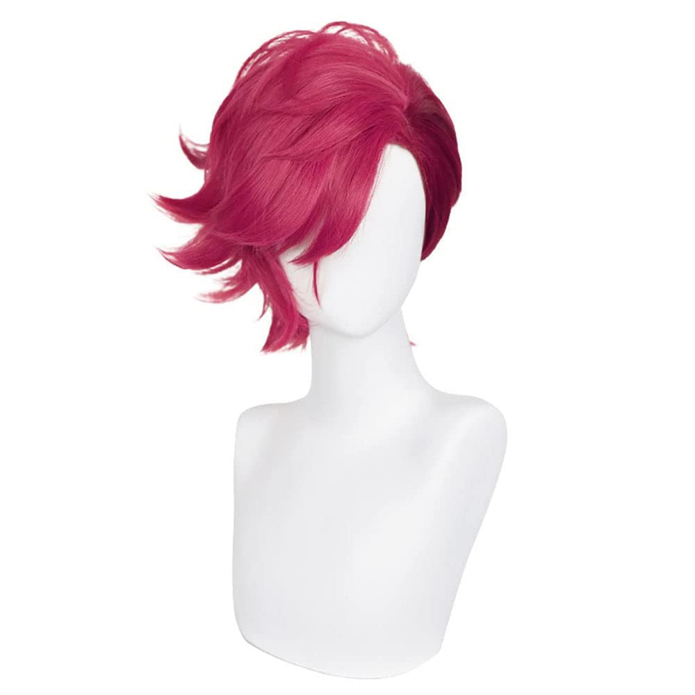 Pink Vi Cosplay Wig Women Halloween Costume Short Pink Synthetic Hair with Wigcap