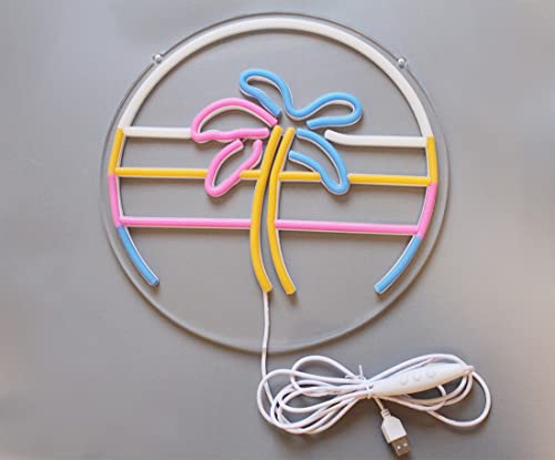 Image of Sunset&Sea LED Neon Signs Palm Tree Neon Lights For Bedroom Decoration Cool Wall Decor For Living Room Boy's Girls Room USB Powered(12 * 12 inch)