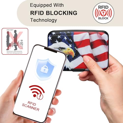 Image of ELFISH Mini RFID Aluminum Wallet Credit Cards Holder Business Card Case Metal ID Case for Men Women(Flag2