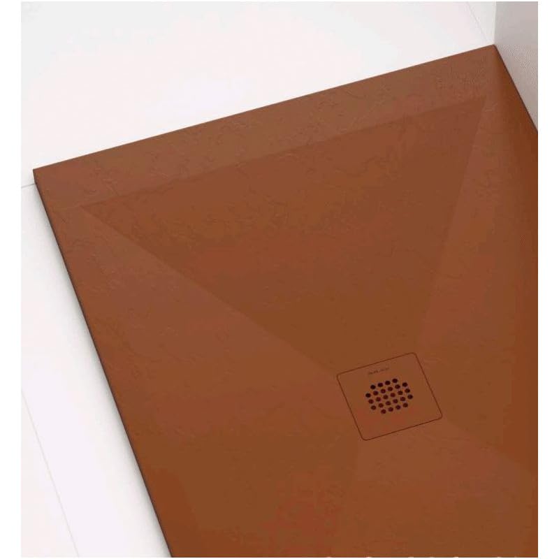 Plato de Ducha de Pizarra, Color Terracota RAL 8004, Antideslizante, con Válvula Extraplana. Disponible en varias medidas (80 x 120 cm)