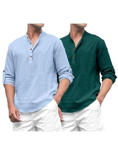 Image of ROYALSCOUT Combo of Men's Solid Cotton Blend Full Sleeve Straight Kurta Shirt (Pack of 2)