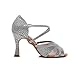 Fashion Ladies Dance Shoes Indoor Latin Tango Jazz Ballroom Dance Shoes Artificial Leather Dance Shoes Non- Slip Wear- Comfort Suitable for All Seasons (Color : Silver, Size : US8/EU39/UK6)