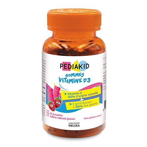 PEDIAKID - Vitamine D3 100 % d'origine naturelle - Renforcement des défenses naturelles - Dès 3 ans - Couvre 100 % des apports journaliers recommandés - 60 gommes Cover