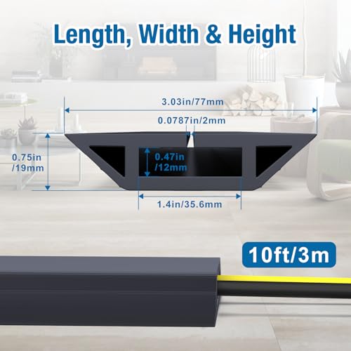 Image of Eapele Floor Cord Cover 10ft Cord Covers for Wires on Floor, Heavy Duty Extension Cord Cover, Rubber Floor Cable Cover, Prevent Trip Hazard for Sidewalk Home Office Outdoor or Indoor Settings