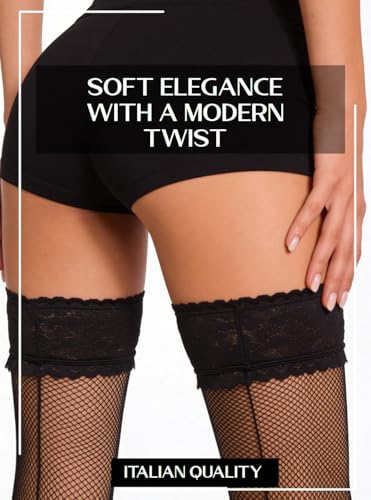 Image of Mila Marutti Fishnet Thigh High Stockings for Women with Lace Top | Fish Net Stockings Lingerie | Colored Fishnets