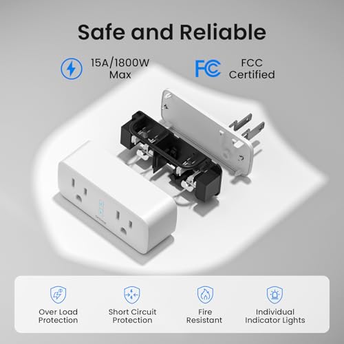Image of GHome Smart Plug Outlet Extender 15A, 2 Pack, WiFi Smart Plugs Compatible with Alexa & Google Home, Smart Surge Protector with Timer & Remote Control, Dual Outlets, No Hub Required, White