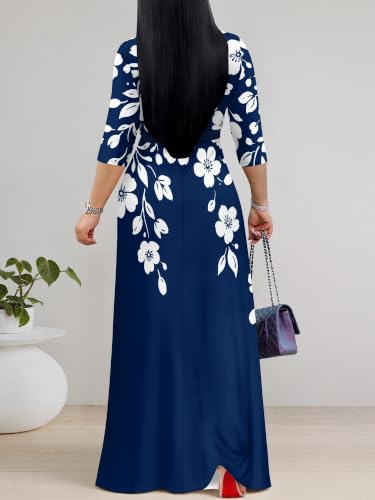 Image of PinkPatty Women's Print Maxi Dresses 3 /4 Sleeve Flowy Long Dress V Neck Wrap Tie Waist Sundress