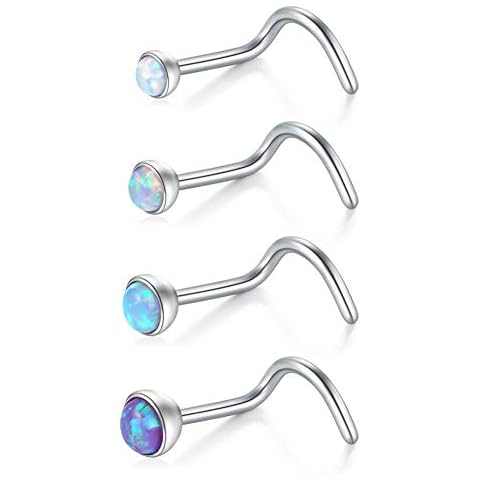 Funseedrr 4 Piezas Piercing de Nariz en Forma de L Espiral Barra Plata 7mm Cover