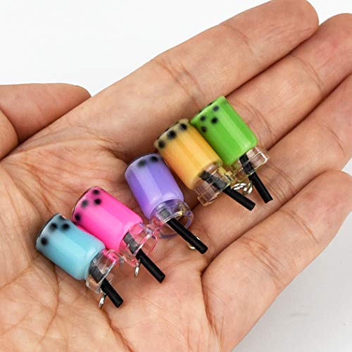 Tongcloud 40pcs Milk Tea Charms Pendant Colorful Milk Tea Drink Bottle Charms for DIY Jewelry Craft Earring Keychain Accessories Jewelry Crafts (40)