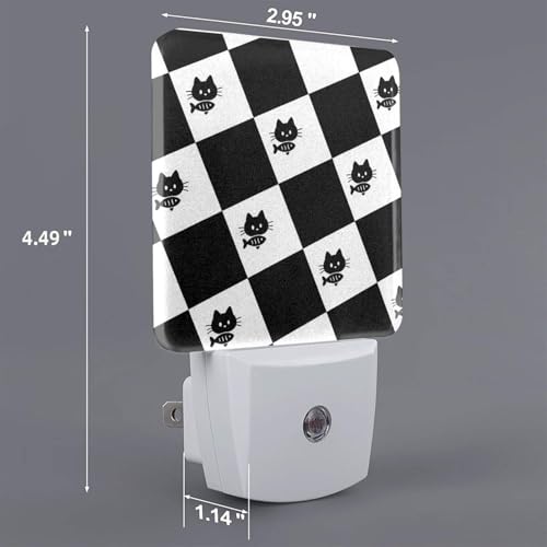 Image of Cat Fishes Black and White Checkered Night Light 2-Pack, LED Plug-in Auto Sensor Nightlights Set of 2 for Bedroom Bathroom