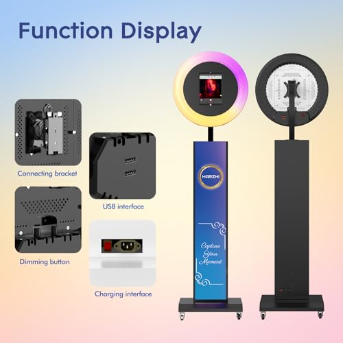 Image of HARZHI Portable Photo Booth Compatible with iPad, Photo Booth Stand Shell, Perfect for Weddings and Parties, Free ChackTok Membership, Free Custom Logo, with Flight Case (Black, Photobooth-Pro)