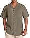 Alimens & Gentle Khaki Summer Shirts for Men Linen Short Sleeve Button Down Shirts Big and Tall Beach Cuban Vacation Hawaiian Shirts