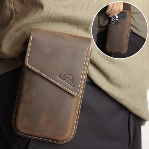 Topstache Leather Phone Holster for Samsung S22 Plus, Universal Belt Phone Case, Flip Cellphone Holder with Clip for iPhone 13 Pro Max/14 Pro Max