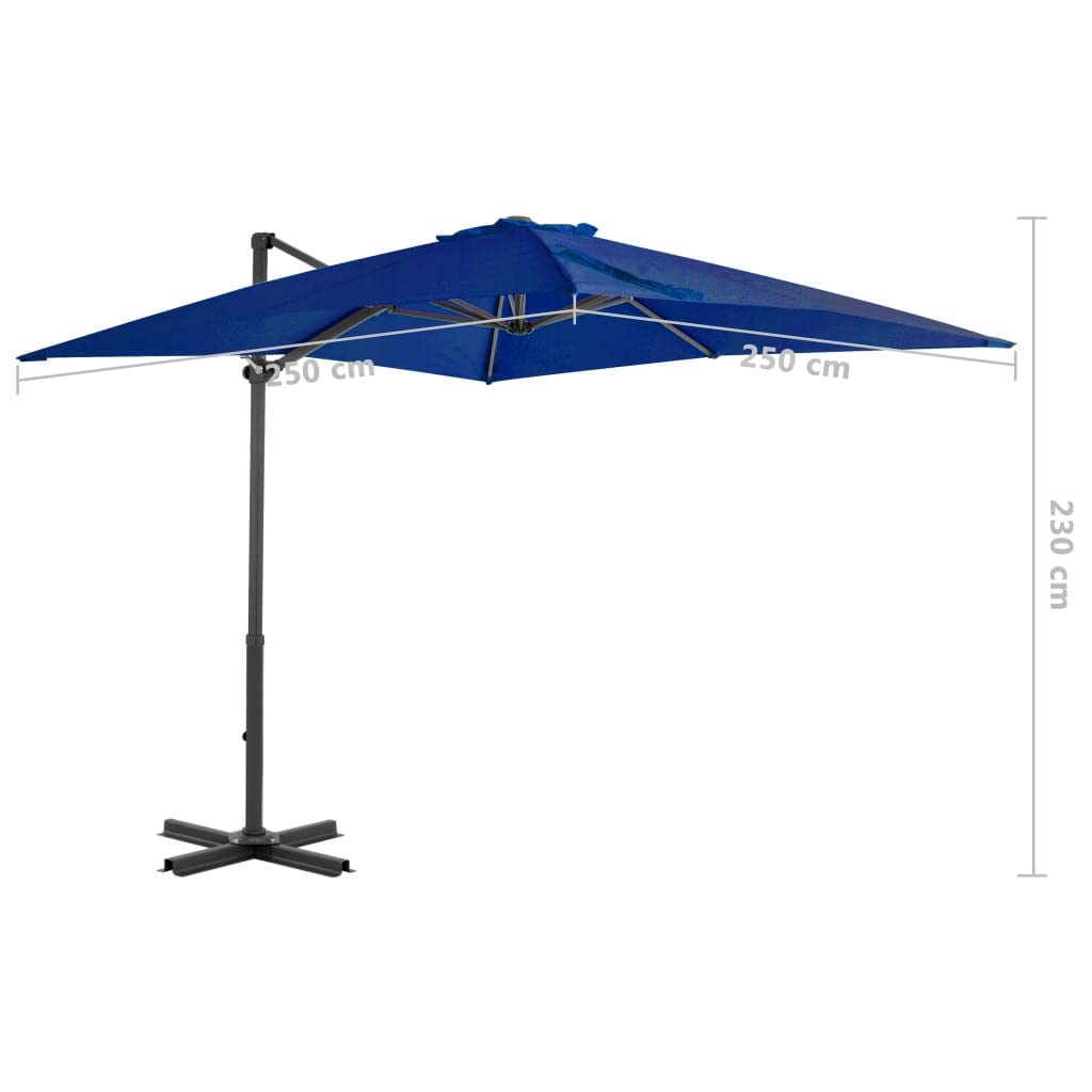 Sombrilla en voladizo con poste de aluminio de 300 cm, color pardo, parasol colgante inclinable y orientable 360 grados, con base en cruz y mecanismo de manivela, tejido