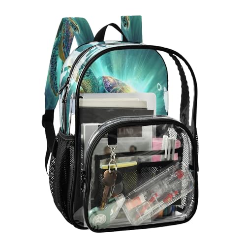 Glowing Turtle Blue Clear Backpack Heavy Duty See Through Transparent PVC BookBag for Kids Boy Girl School Work2