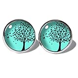  Baum Schwarz-Türkis Ohrstecker ABOUKI Damen Mädchen Kind Kinder Edelstahl Ohrschmuck Motiv Schmetterlingsbaum Natur handgefertigte Ohrringe silber-farben