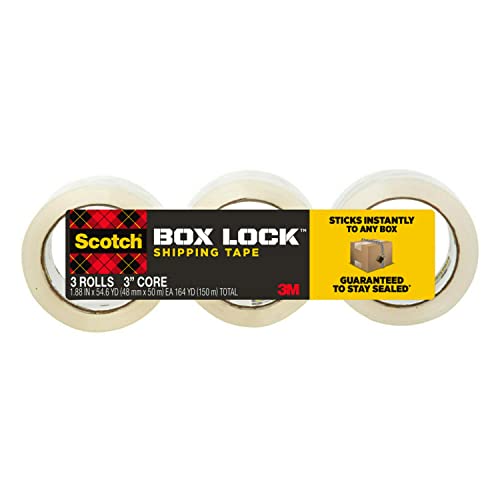 Scotch Box Lock Packaging Tape, 3 Rolls, 1.88 In X 54.6 Yd, Extreme Grip Packing, Shipping And Mailing Tape, Sticks Instantly To Any Box #TOP13