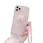 Ownest Compatible with iPhone 11 Pro Case, Cute 3D Pink Bowknot Slim Clear Aesthetic Design Women Girls Sparkly Protective Phone Cases for iPhone 11 Pro + Glitter Crystal Chain