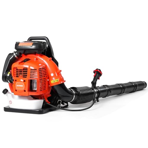 AUTMEIE 75.6CC 912 CFM 206 MPH 49N Backpack Leaf Blower Gas Powered, High-Performance 6.0 HP 2-Cycle Gas Leaf Blower, Backpack Blowers for Lawn Care, Snow Blowing, Yard & Driveway Cleanup (Orange)