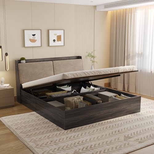Image of Wakefit Bed | 3 Yr Warranty | King Size Bed, Hydraulic Storage & Foam-Cushioned Upholstery Headboard, Density:680-750 kg /m, Termite & Borer Resistant, Fits Mattresses Up to 8 Inches (Mars78x72 - WM)