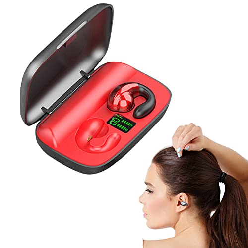 骨伝導イヤホン S19耳挟み式 完全ワイヤレスイヤホン Bluetooth5.1 スポーツイヤホン IPX6防水 ブルートゥースイヤホン 大容量2200mah 最大150h再生 超軽量 両耳 ワイヤレスヘッドホン スマートタッチ LEDディスプレイ残量表示 骨伝導 Bluetooth イヤホン CVC9.0ノイズキャンセリングヘッドホン 運転 散歩 通学 通勤 シンプル オシャレ 日常、旅行、鼓膜の損傷を防ぐ ジム プレゼント ぶるーとぅーすイヤホン (レッド)