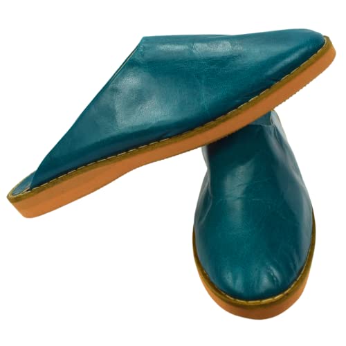 GARTIAM - Babouche 100% cuero sólido y cómodo para hombre, mujer, niño - casa o exterior - Tradicional hecho a mano - Diferentes modelos, azul, 40 EU Cover