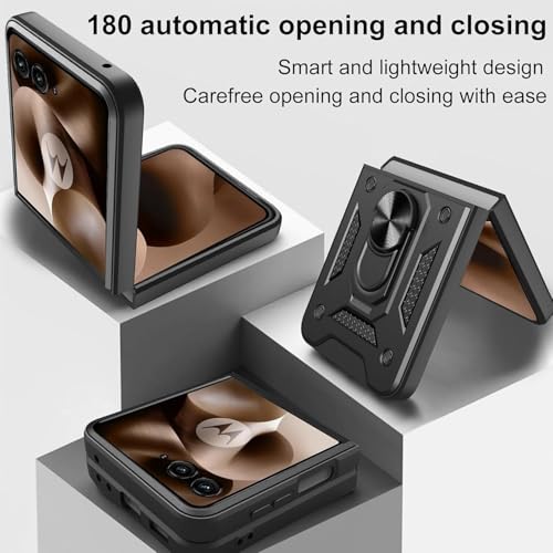 Image of Scalebee Tough Armor Case Cover for Moto Razr 60 /50 5G, Black | Ring Holder & Kickstand, 360 Degree Protection, PC & TPU Material, Bumper Design