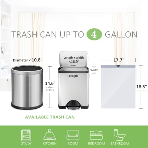 Image of 4 Gallon 320 Counts Strong Drawstring Trash Bags Garbage Bags by Teivio, Bathroom Trash Can Bin Liners, Small Plastic Bags for home kitchen office, White