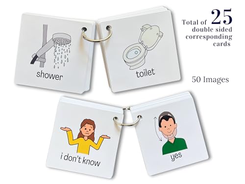 Communication Aid Cards for Non-Verbal Children, Autism Spectrum, Speech Delay, 25 Double-Sided Cards with Retractable Key Ring - Image 5