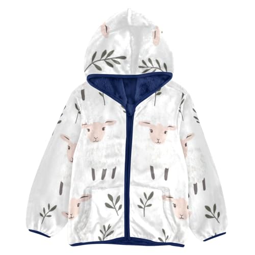 Cartoon Lamb Girls Fleece Jacket Girls Fall Jacket Girls Zip Up Hoodie Girls Sherpa Jacket 2-10T