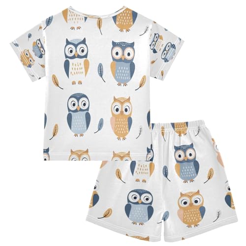 Owl Feather Kids Pjs Set Boys Girls Summer Short-Sleeve Sleepwear Pajamas 2PCS2