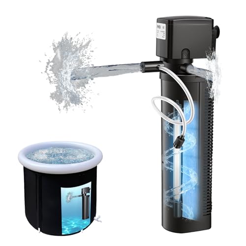 COOSPIDER Pool Filter 600GPH with U-V Light for 75-1000 Gallon Swimming Pool Cold Plunge Tub Small Pond Submersible Cold Plunge Filter with 35W Pump for Water Clean & Clarity Wave Make Filtration