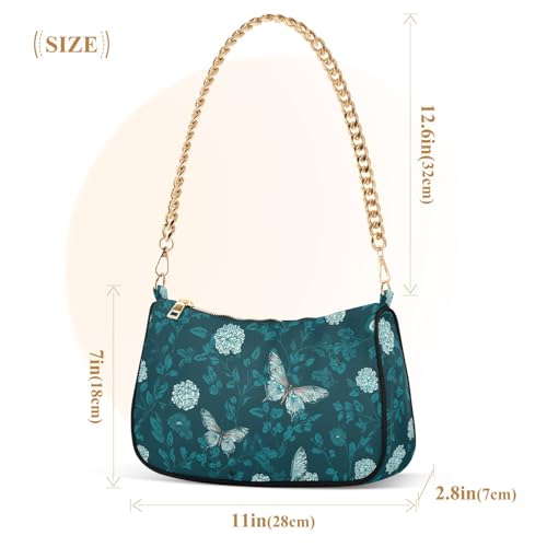 Clutch Shoulder Bags Tote Evening Purse Handbags for Women Aqua Butterfly Flower Hobo Bags with Zipper Closure3