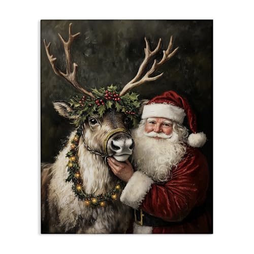 Santa Reindeer Holiday Portrait, 36 x 48 Inch Canvas Wall